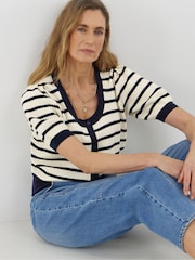 JD Williams Blue Square Neck Pointelle Jumper - Image 3 of 4