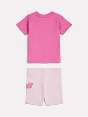 New Balance Pink Stacked Logo T-Shirt and Cycle Shorts - Image 2 of 4