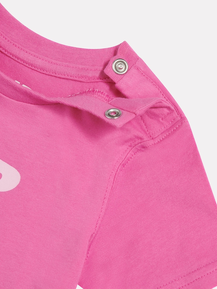 New Balance Pink Stacked Logo T-Shirt and Cycle Shorts - Image 4 of 4