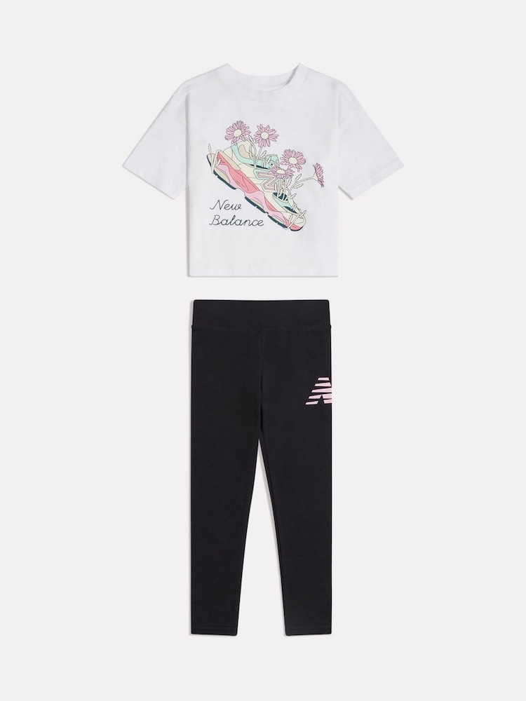 New Balance White Floral Shoe Graphic T-Shirt and Leggings Set - Image 1 of 3