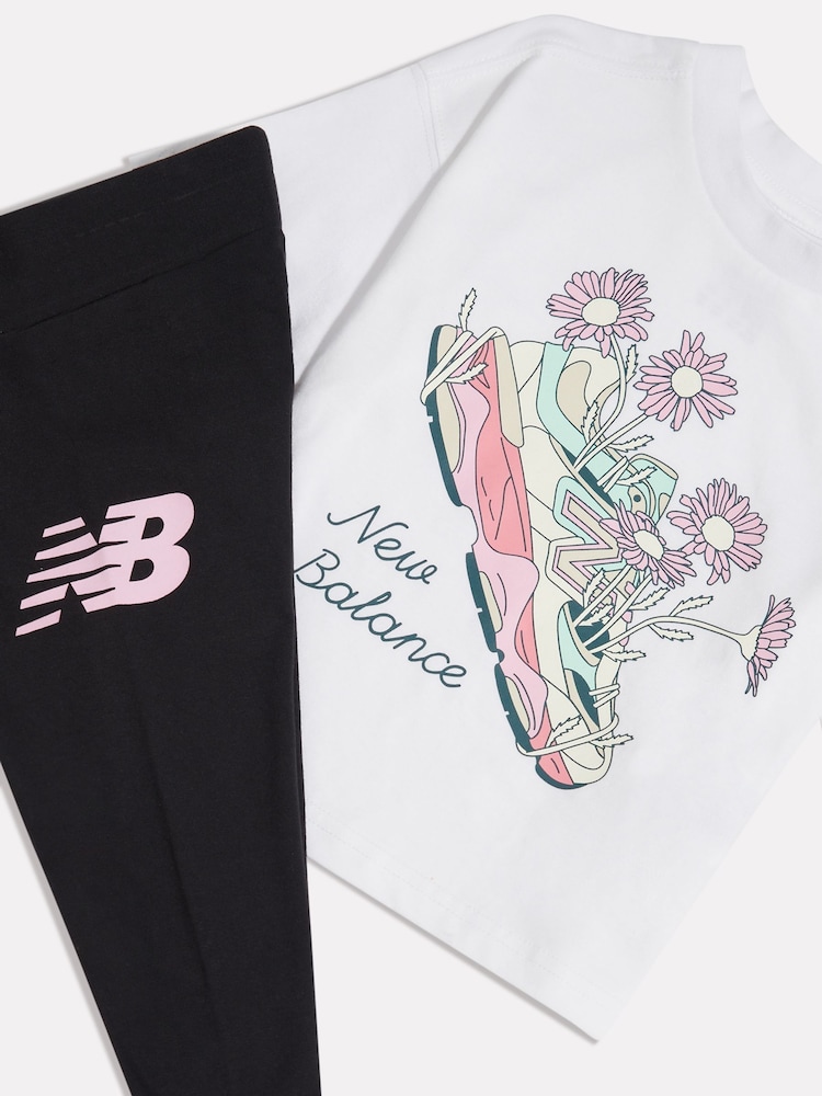 New Balance White Floral Shoe Graphic T-Shirt and Leggings Set - Image 3 of 3