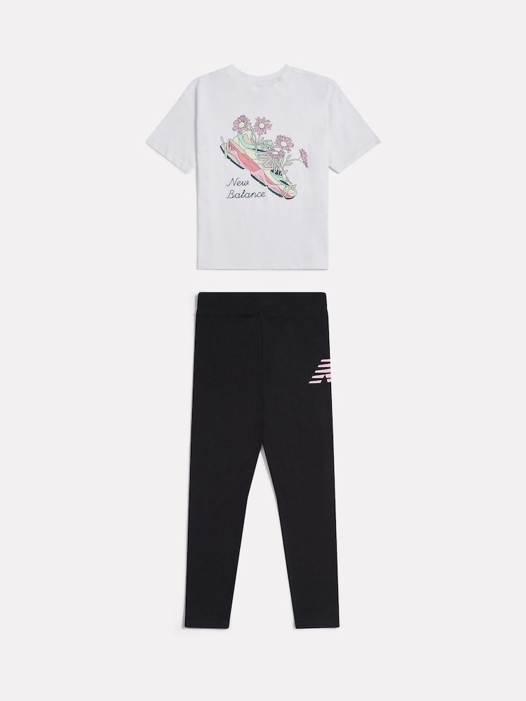 New Balance White Floral Shoe Graphic T-Shirt and Leggings Set - Image 1 of 3