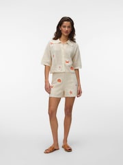 VERO MODA Cream Embroidered Crochet Shorts - Image 1 of 4