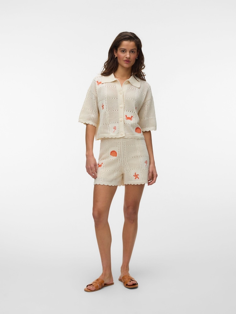 VERO MODA Cream Embroidered Crochet Shorts - Image 1 of 4