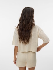 VERO MODA Cream Embroidered Crochet Shorts - Image 3 of 4