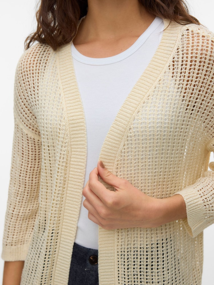 VERO MODA Cream 3/4 Sleeve Open Cardigan - Image 2 of 5