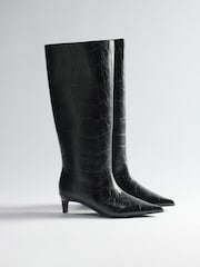 أسود شكل جلد تمساح - بوت بكعب بارتفاع الركبة من The Set - صورة 1 من 4