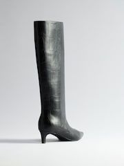 The Set Knee High Heeled Boots Black Croc - Image 7 of 7