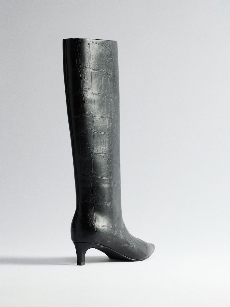 The Set Knee High Heeled Boots Black Croc - Image 7 of 7 The Set Knee High Heeled Boots Black Croc - Image 7 of 7
