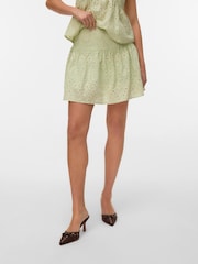 VERO MODA Green Broderie High Waisted Short Skirt - Image 1 of 6