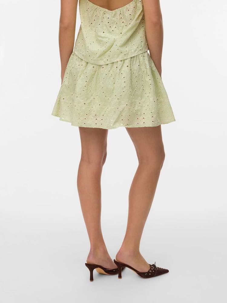 VERO MODA Green Broderie High Waisted Short Skirt - Image 2 of 6