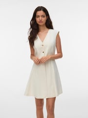VERO MODA Cream Sleeveless V-Neck Short Denim Dress - Image 1 of 4