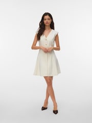 VERO MODA Cream Sleeveless V-Neck Short Denim Dress - Image 3 of 4