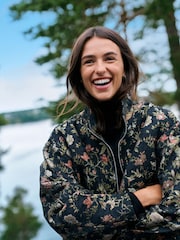 Black Floral Print Funnel Neck Bomber Jacket - Image 3 of 8