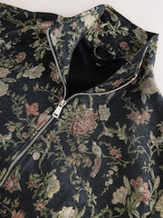 Black Floral Print Funnel Neck Bomber Jacket - Image 6 of 8