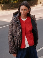 Brown Leopard Animal Print Lightweight Quilted Jacket - Image 1 of 8