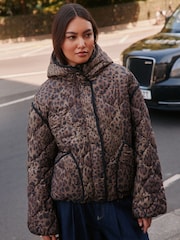 Brown Leopard Animal Print Lightweight Quilted Jacket - Image 3 of 8