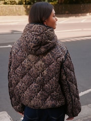 Brown Leopard Animal Print Lightweight Quilted Jacket - Image 4 of 8