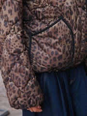 Brown Leopard Animal Print Lightweight Quilted Jacket - Image 5 of 8