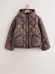Brown Leopard Animal Print Lightweight Quilted Jacket - Image 6 of 8