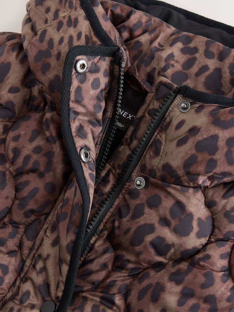 Brown Leopard Animal Print Lightweight Quilted Jacket - Image 8 of 8