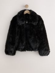 Black Faux Fur Collar Zip Through Jacket - Image 1 of 3