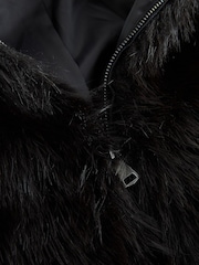 Black Faux Fur Collar Zip Through Jacket - Image 2 of 3