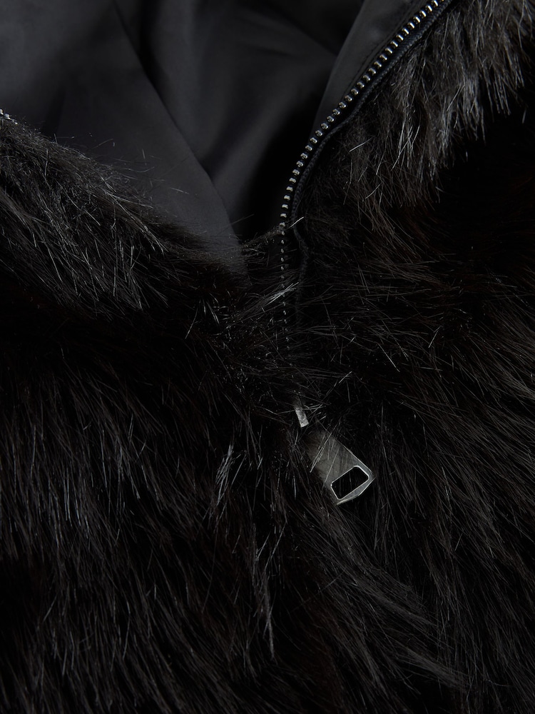Black Faux Fur Collar Zip Through Jacket - Image 2 of 3 Black Faux Fur Collar Zip Through Jacket - Image 2 of 3