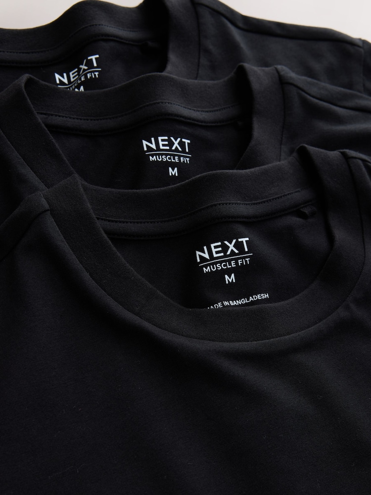 Black Muscle Fit Essential T-Shirts 3 Pack - Image 10 of 10