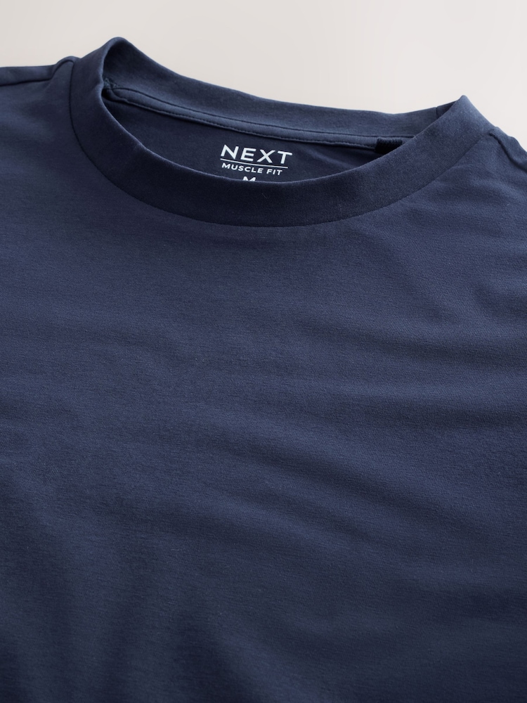 Navy Muscle Fit Essential Cotton T-Shirt - Image 7 of 7