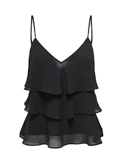 ONLY Black Layered Flounce Singlet Top - Image 1 of 2