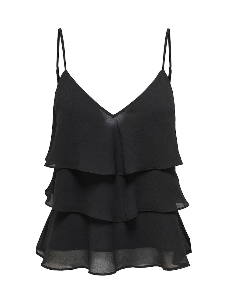 ONLY Black Layered Flounce Singlet Top - Image 1 of 2