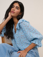 Nobodys Child Blue Aliyah Shorts Sleve Top - Image 3 of 5