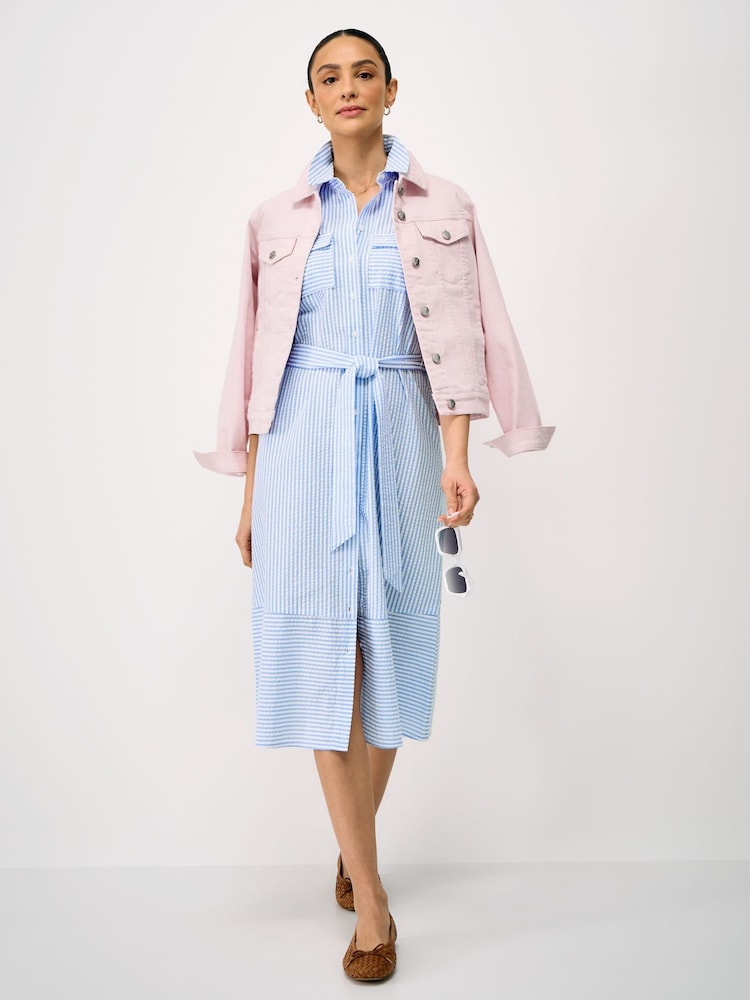 Crew Clothing Blue Kaya Seersucker Shirt Dress - Image 1 of 5