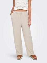 ONLY Natural Linen Mix Tie Front Trousers - Image 1 of 5