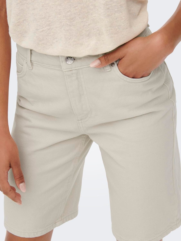 ONLY Cream Long Denim Shorts - Image 1 of 6