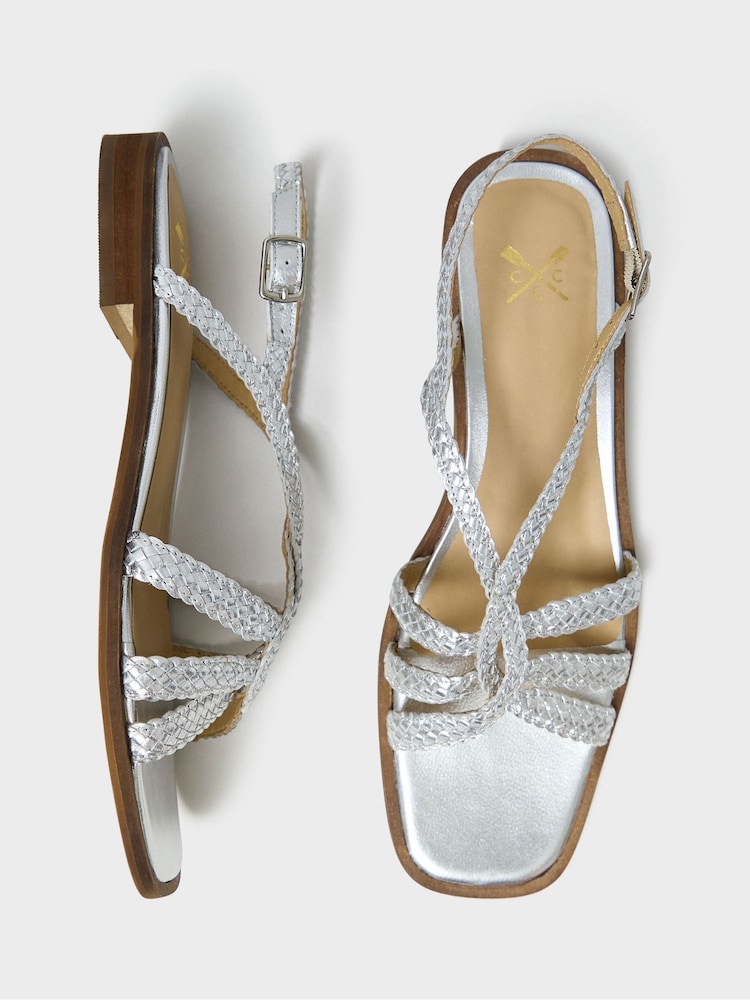 Crew Clothing Silver Woven Leather Strappy Sandals - Image 2 of 3 Crew Clothing Silver Woven Leather Strappy Sandals - Image 2 of 3