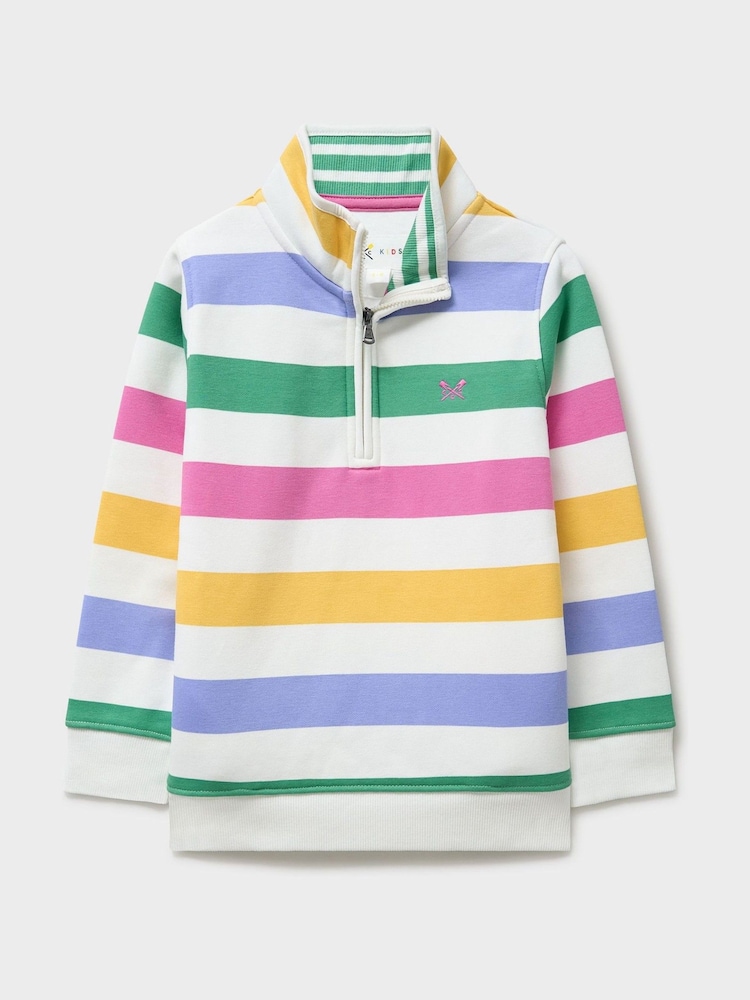 Crew Clothing Pink Stripe Half Zip Sweatshirt - Image 1 of 3
