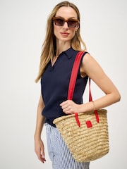 Crew Clothing Red Straw Basket Bag - Image 1 of 4