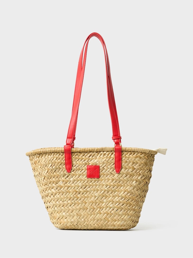 Crew Clothing Red Straw Basket Bag - Image 2 of 4 Crew Clothing Red Straw Basket Bag - Image 2 of 4