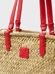 Crew Clothing Red Straw Basket Bag - Image 4 of 4
