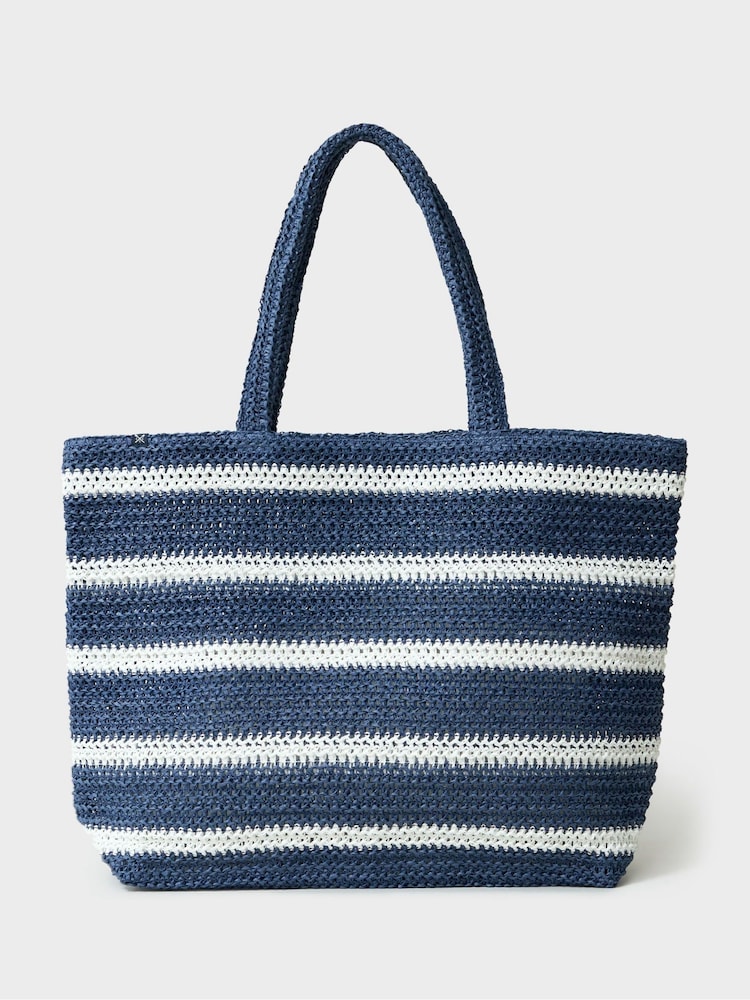 Crew Clothing Blue Stripe Raffia Shopper Bag - Image 2 of 5 Crew Clothing Blue Stripe Raffia Shopper Bag - Image 2 of 5