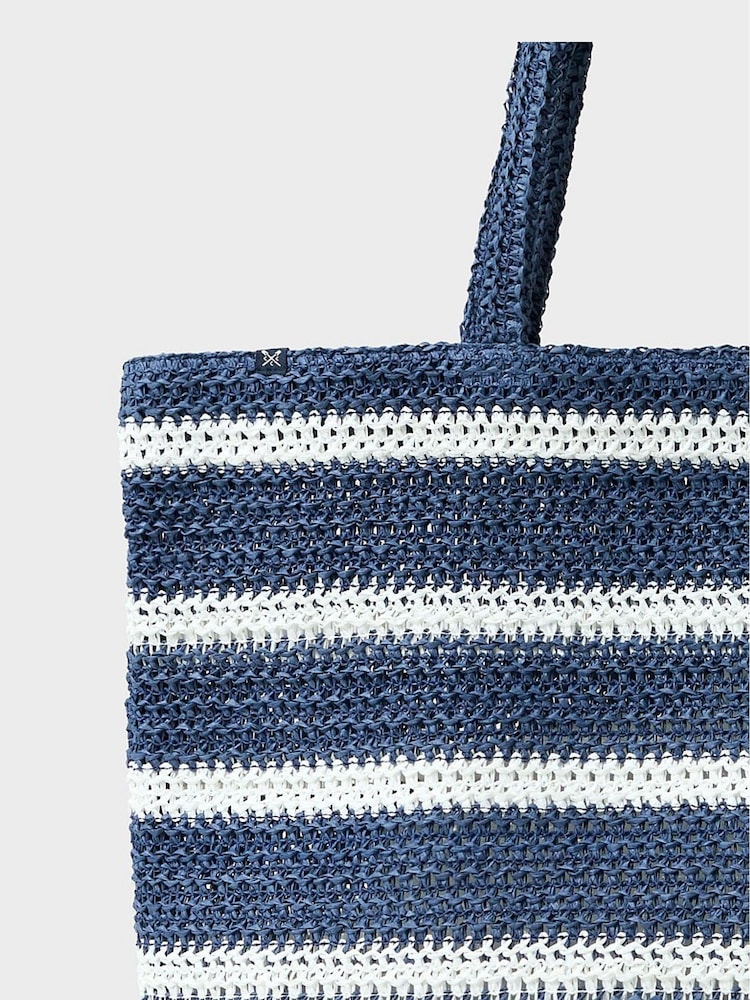 Crew Clothing Blue Stripe Raffia Shopper Bag - Image 5 of 5 Crew Clothing Blue Stripe Raffia Shopper Bag - Image 5 of 5