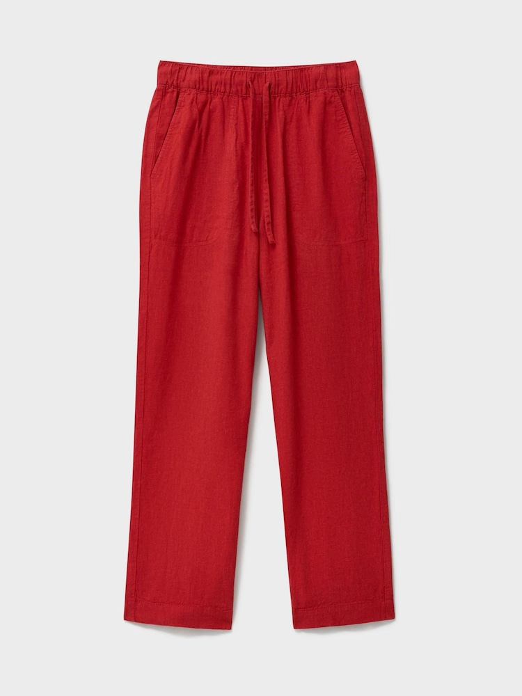 Crew Clothing Red Tapered Leg Linen Blend Trousers - Image 5 of 5