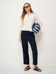 Crew Clothing Blue Tapered Leg Linen Blend Trousers - Image 1 of 5