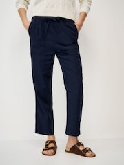 Crew Clothing Blue Tapered Leg Linen Blend Trousers - Image 3 of 5