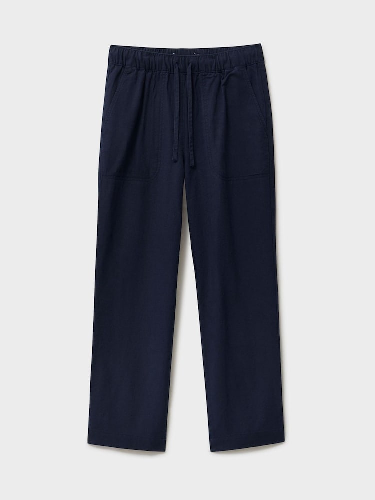 Crew Clothing Blue Tapered Leg Linen Blend Trousers - Image 5 of 5