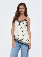 ONLY White Polka Dot Asymmetric Lace Detail Satin Top - Image 3 of 6