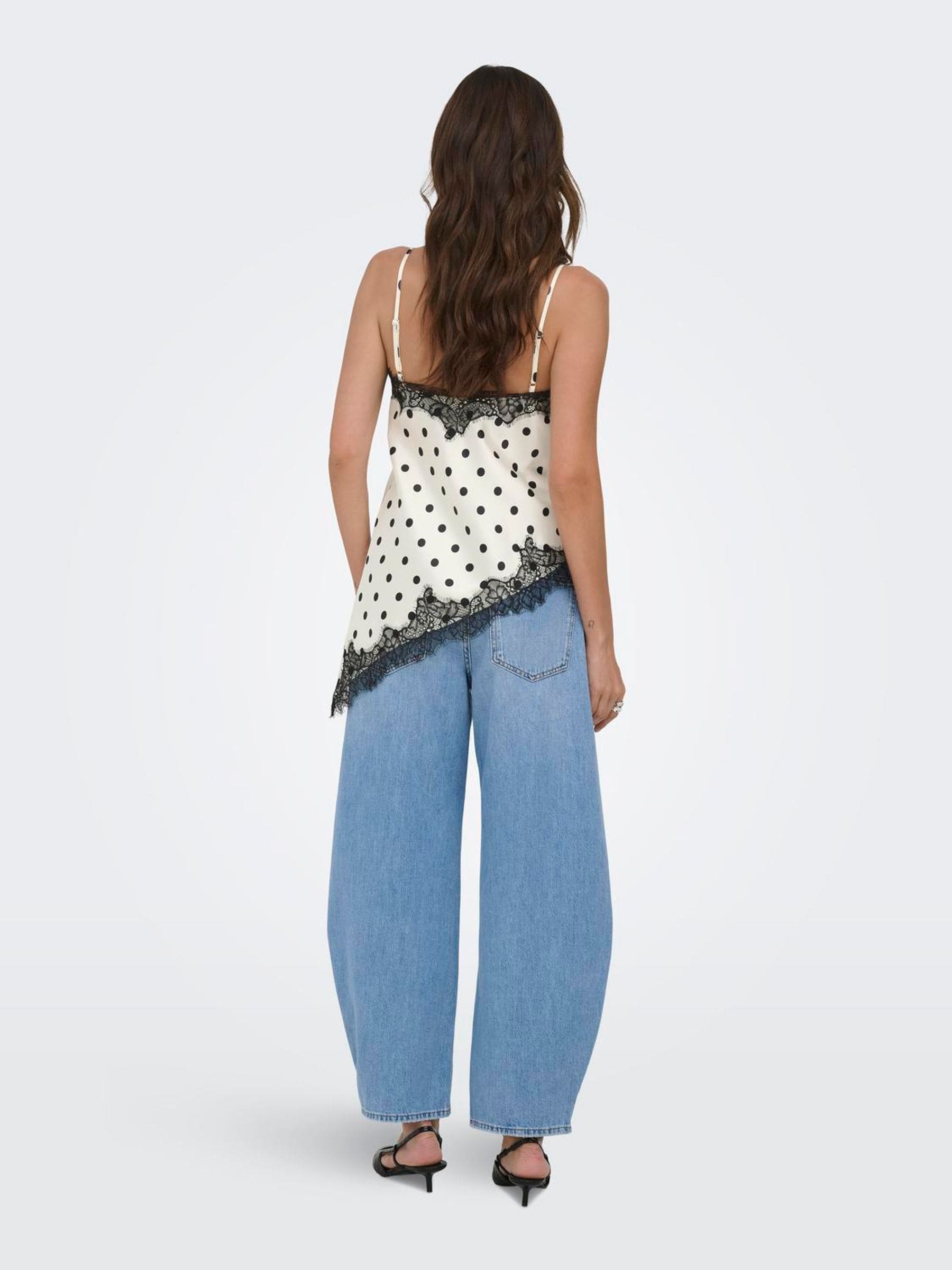 Buy ONLY White Polka Dot Asymmetric Lace Detail Satin Top from