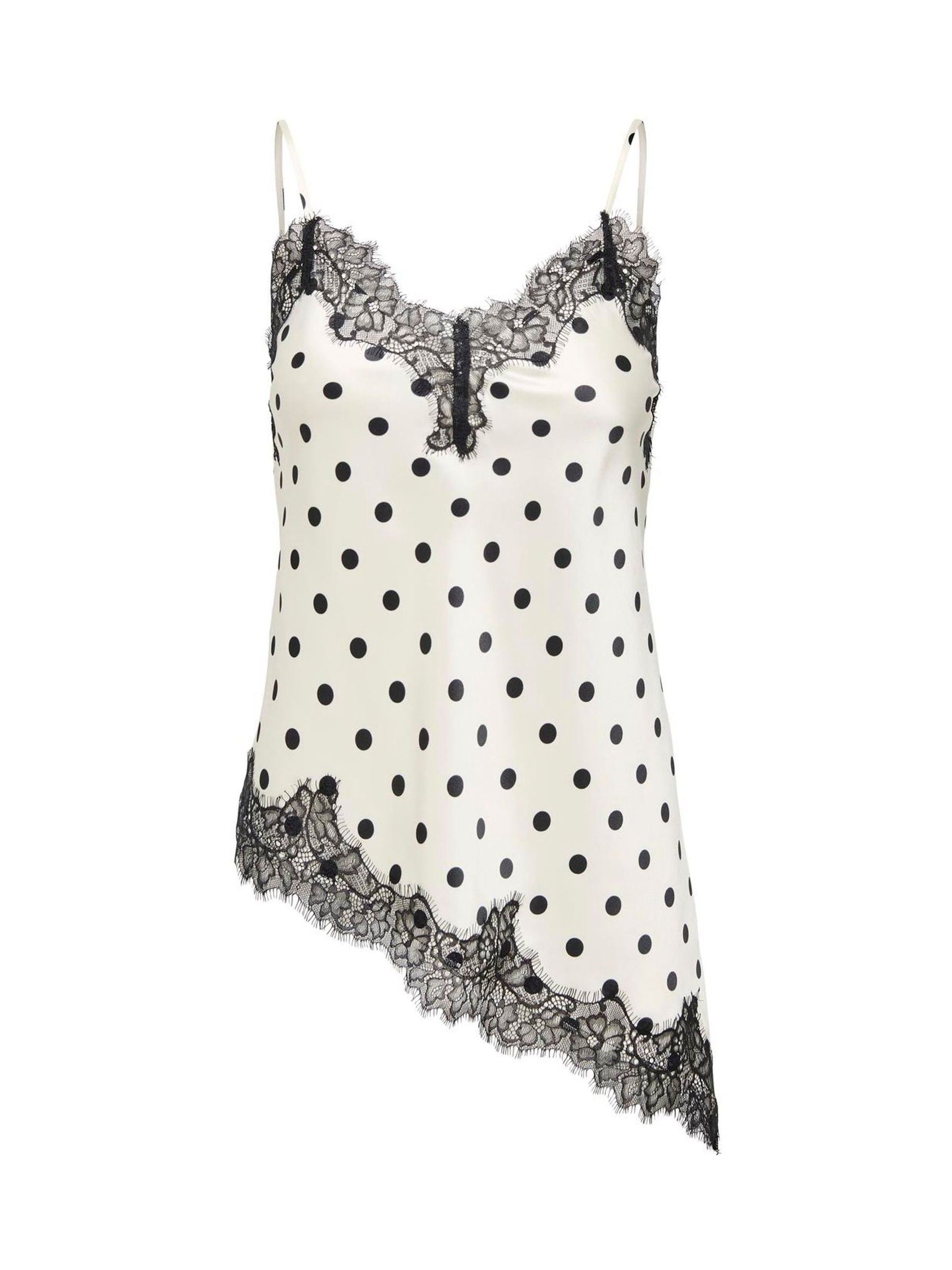 DIANTÉ DOT PATTERN CAMISOLE Buy ONLY White Polka Dot Asymmetric Lace Detail Satin Top from